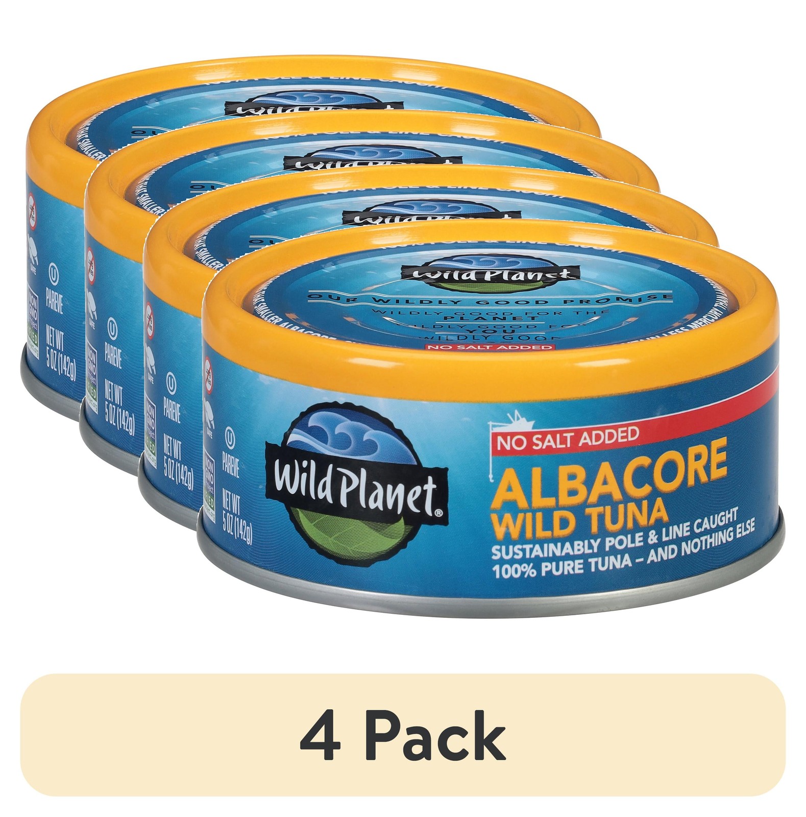 Albacore Tuna No Salt Added Wild Caught 5 oz 4 Pack Canned Protein