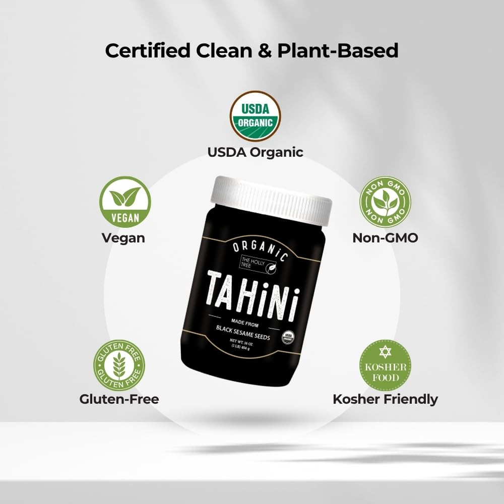 Organic Black Tahini Paste 16 Oz (1Lb) – Black Sesame Paste – USDA Certified, Ko