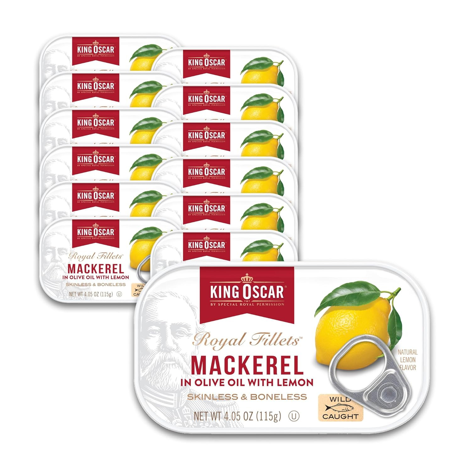 King Oscar Mackerel in Olive Oil with Lemon, 4.05 Ounce Cans (Pack of 12), Skinl