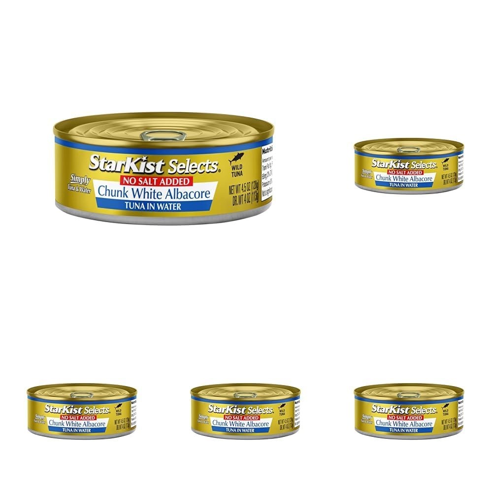 Chunk White Albacore Tuna in Water – Low Sodium, 14g Protein, Pack of 5 Cans