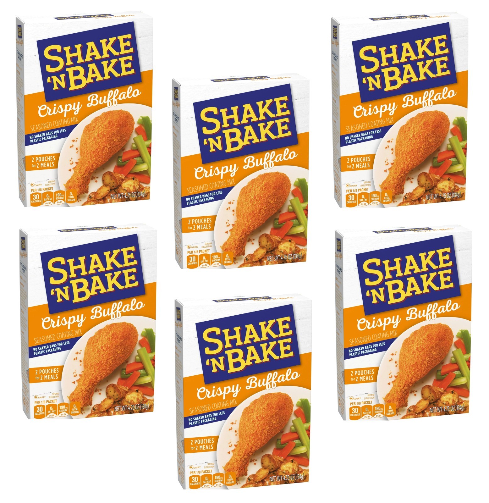 6 Pack Shake ‘N Bake Crispy Buffalo Seasoned Coating Mix, Size 4.75 oz Box