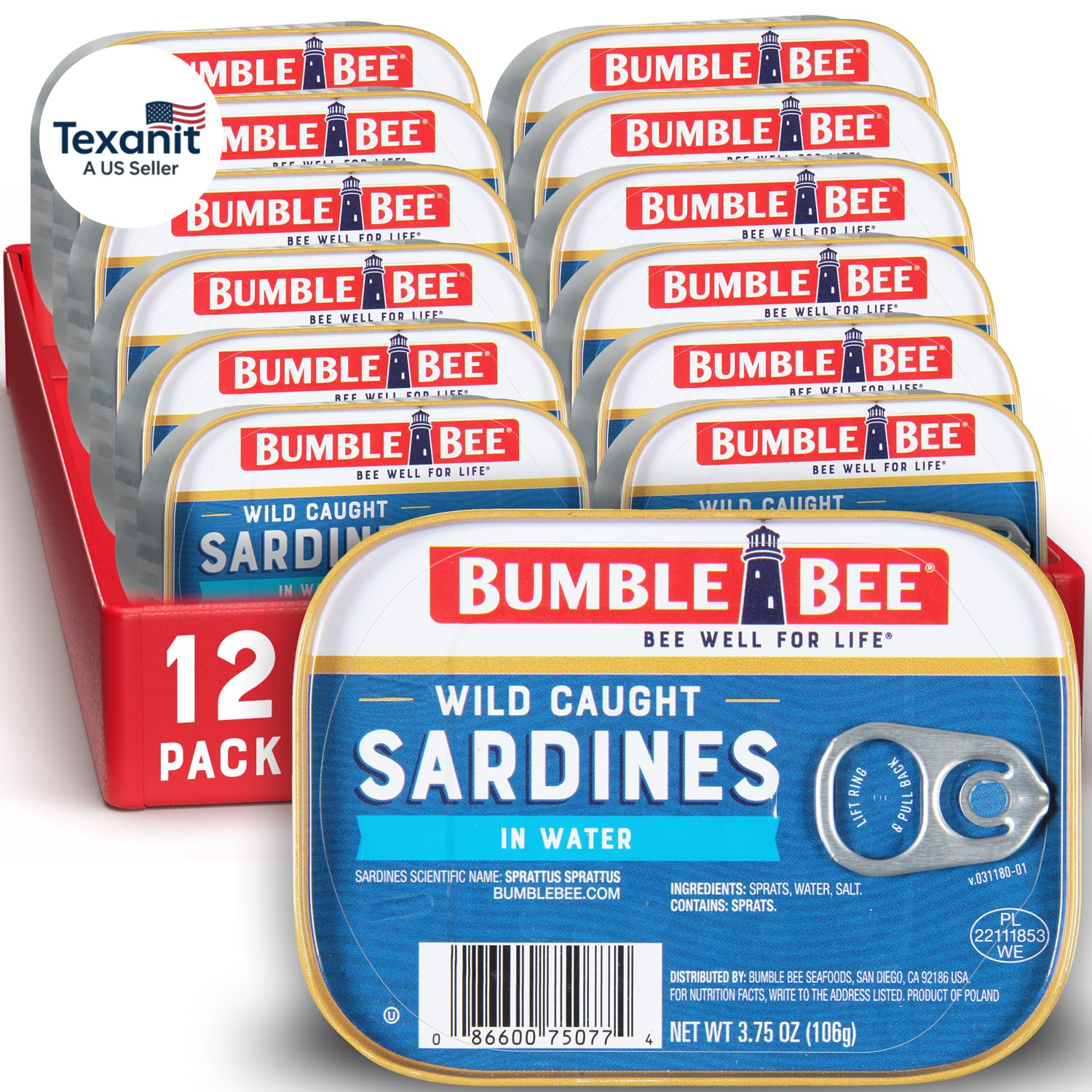 Sardines in Water, 3.75 Oz Tin (Pack of 12) – Wild Caught, Gluten Free, Keto, Ko