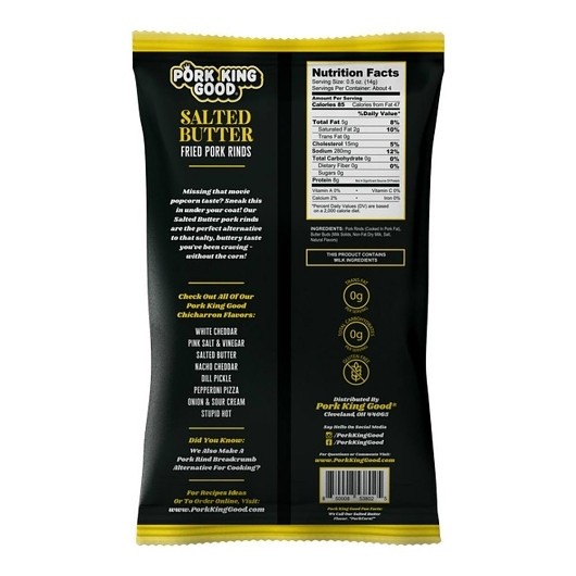 Pork King Good Salted Butter Pork Rinds, 1.75 Ounce, 12 Per Case