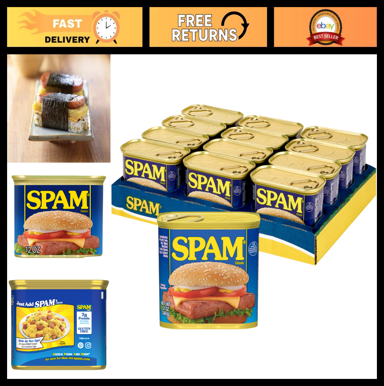 Classic Canned Meat, SPAM Style, 12 oz Can (12 Pack) – Versatile & Delicious!