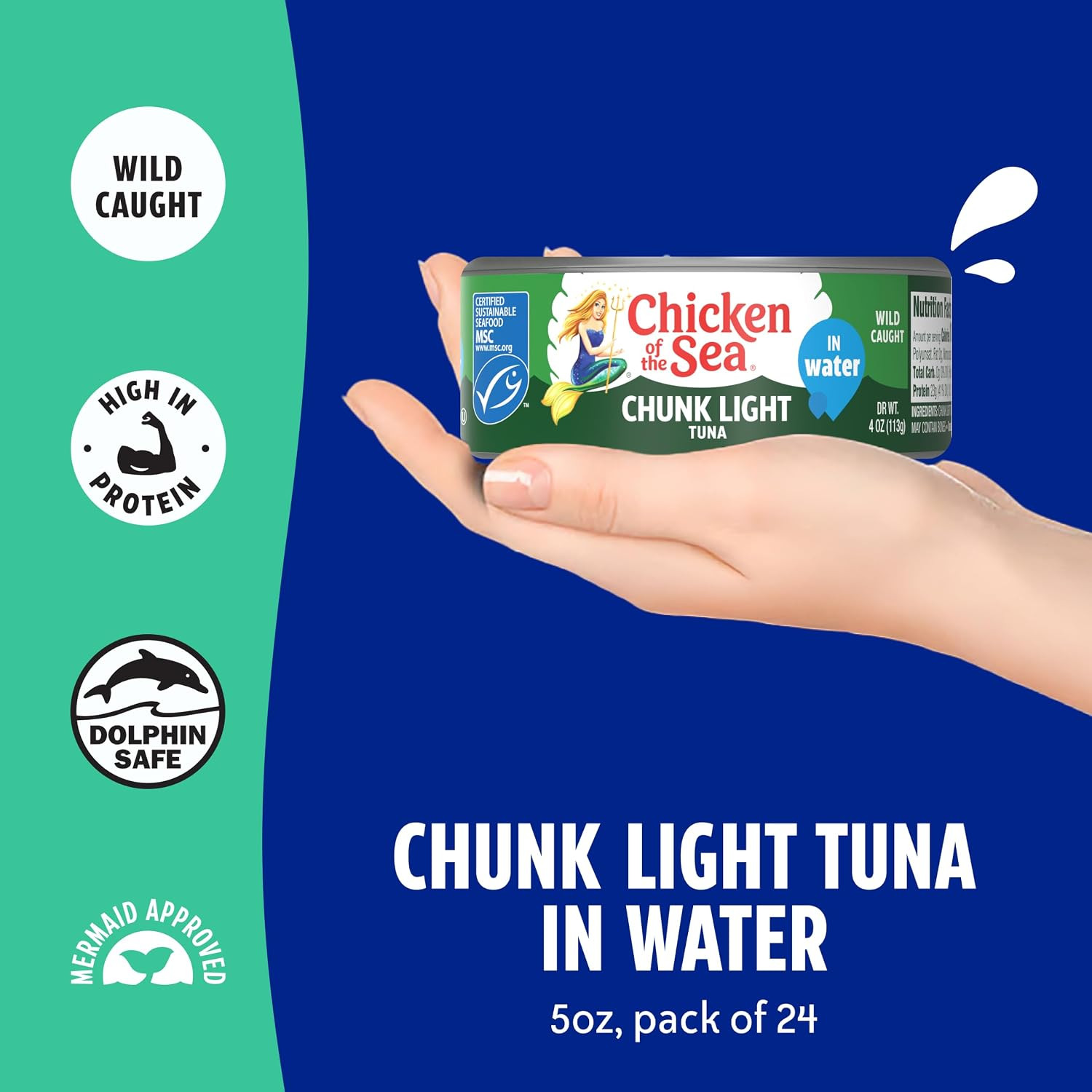Wild Caught Chunk Light Tuna, 5 Ounce Cans, 24-Count – High Protein 100% Classic