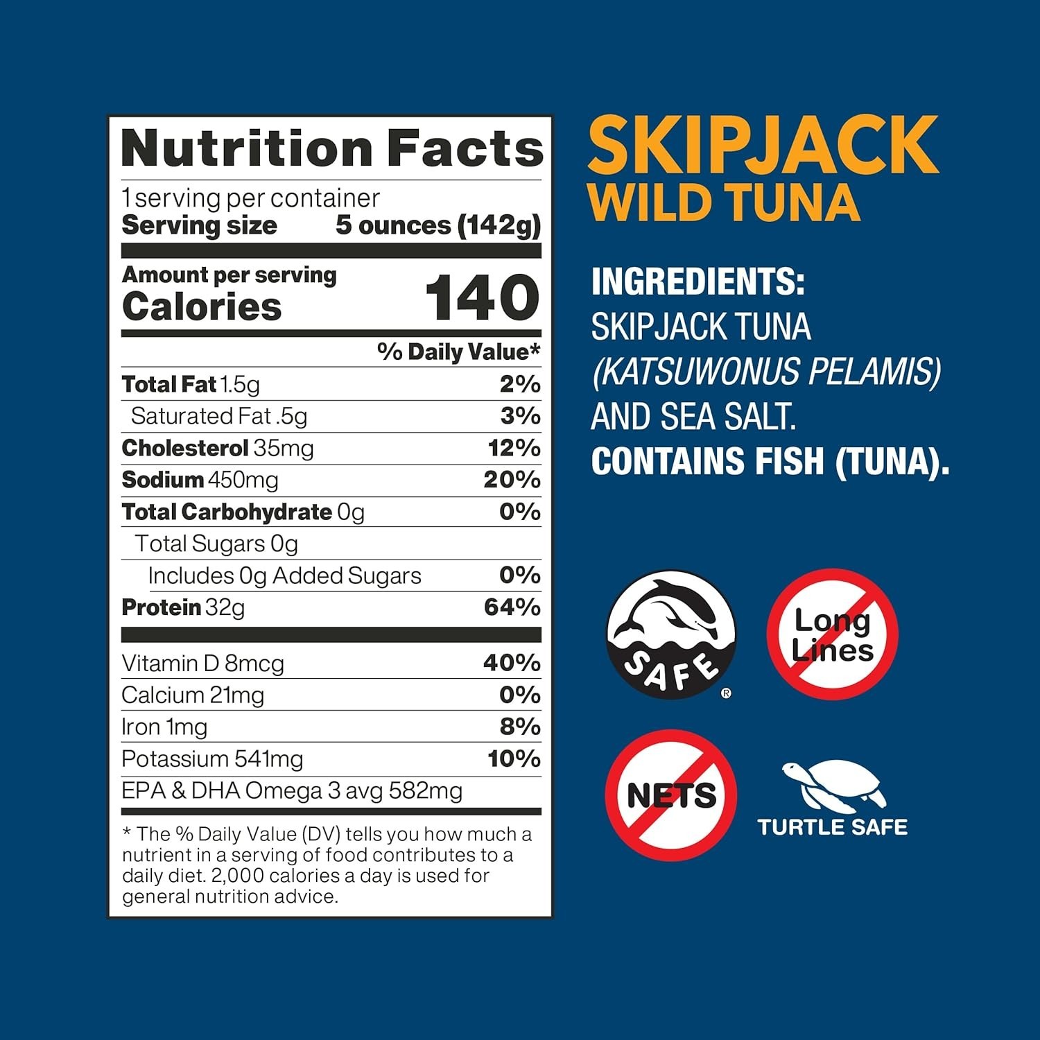 Skipjack Wild Tuna, Sea Salt, Canned Tuna, Pole & Line Sustainably Wild-Caugh…