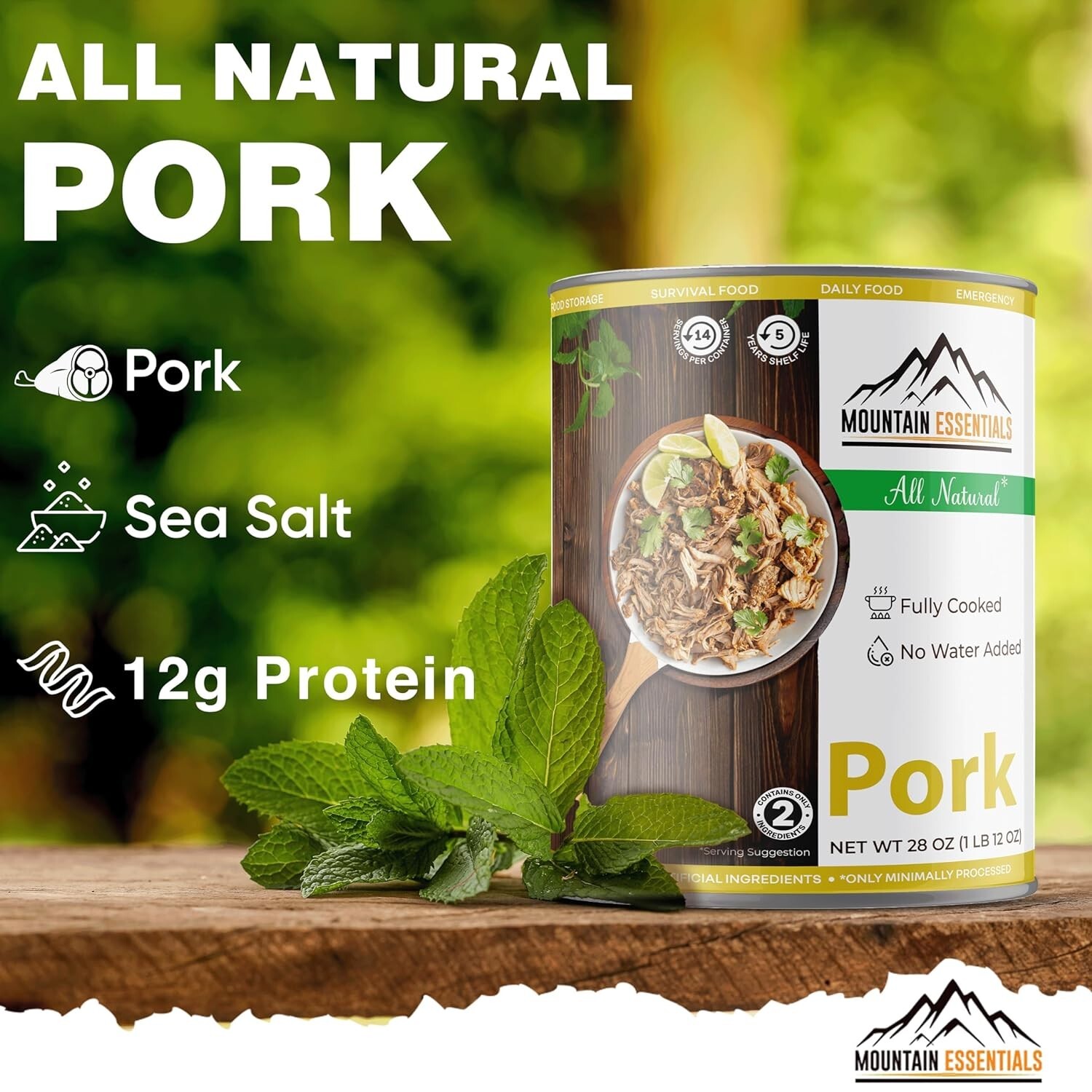 MOUNTAIN ESSENTIALS Fully Cooked Ready to Eat Canned Pork 28 Oz | Pack of 1