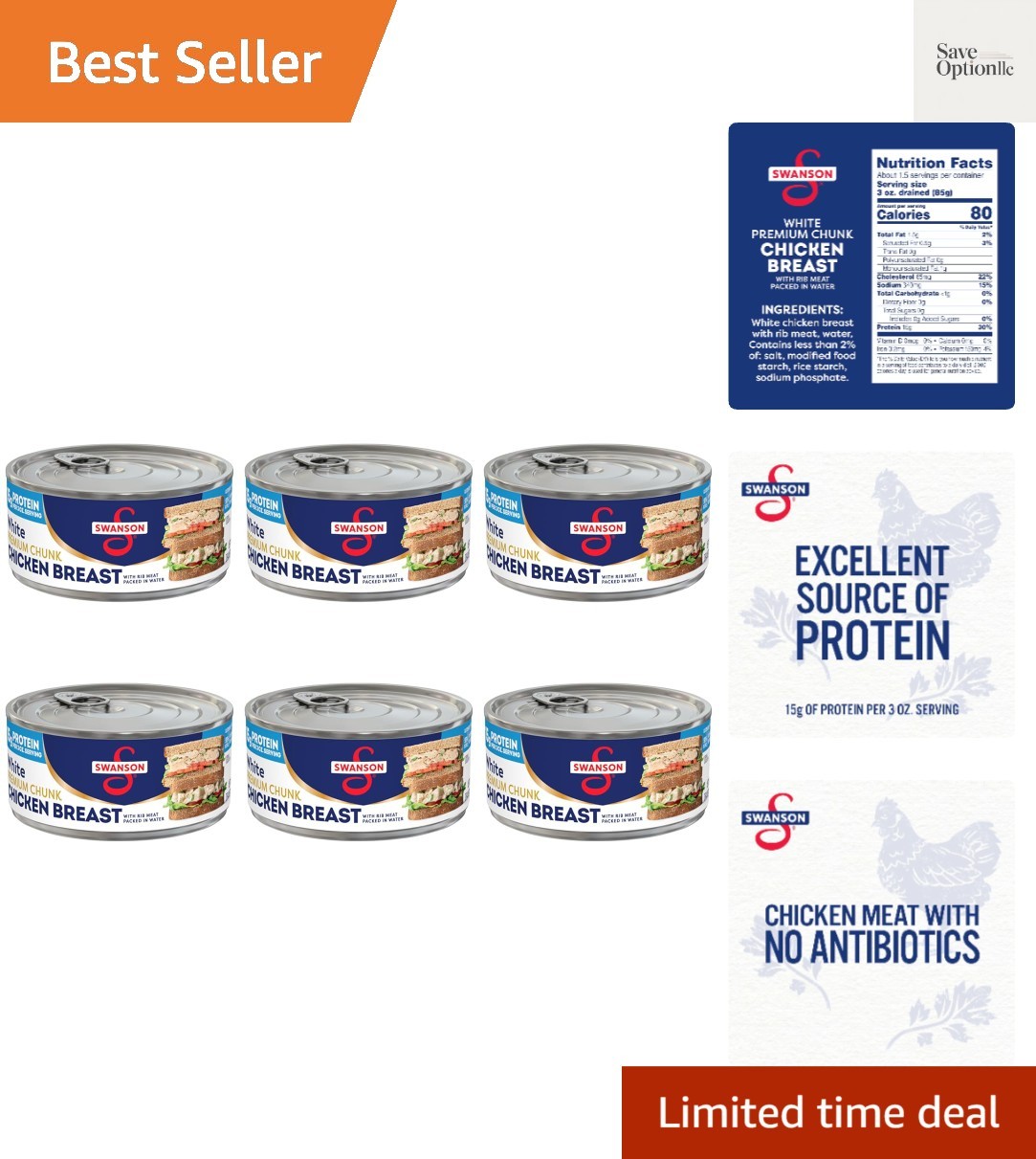 Swanson White Chunk Canned Chicken Breast in Water, 9.75 OZ Can Pack of 6