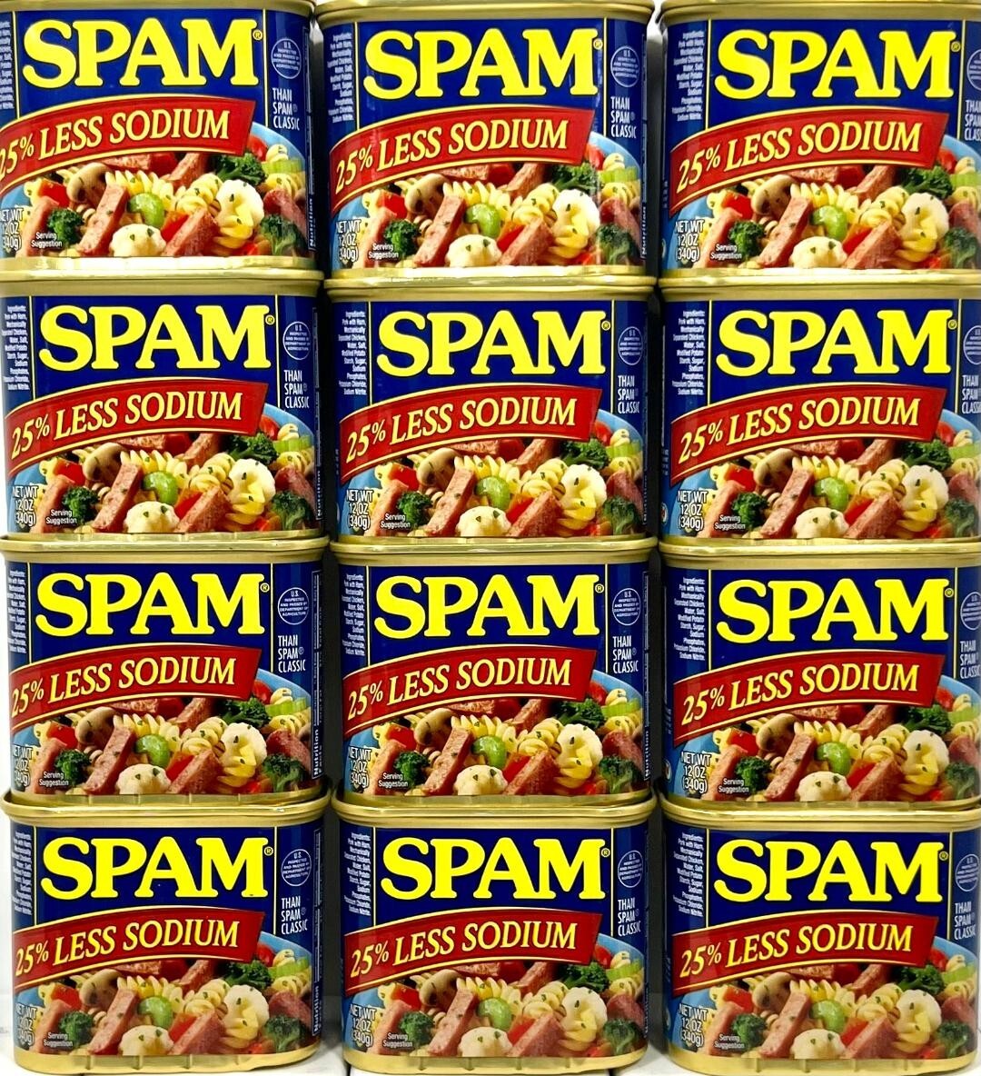 Spam 25% Less Sodium Luncheon Meat 12 oz ( Pack of 12)~9/2025