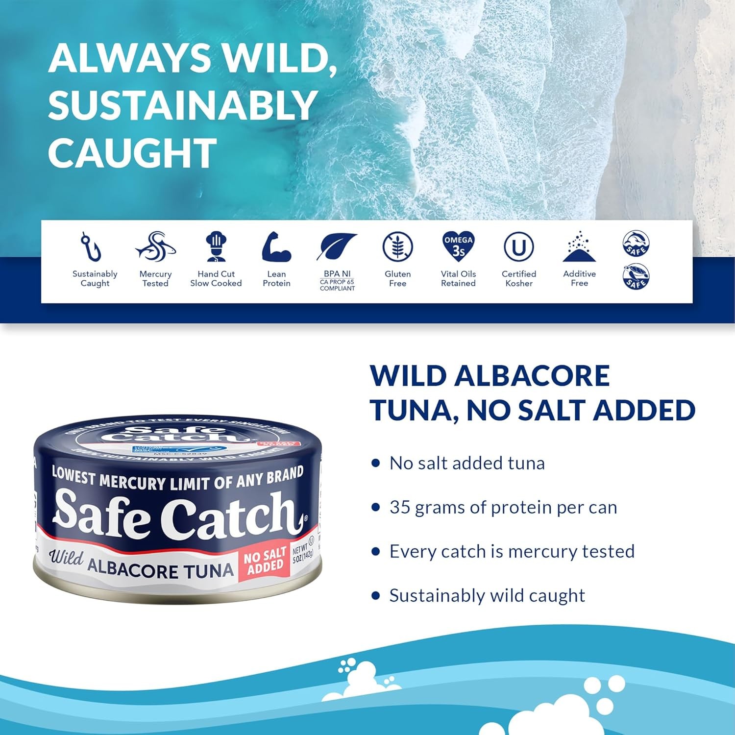 Safe Catch Albacore Tuna No Salt, 5oz 6-Pack