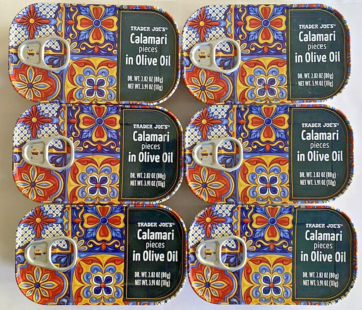 6 X Trader Joe’s Calamari Pieces In Olive Oil 3.91 oz X 6 Cans Giant Squid