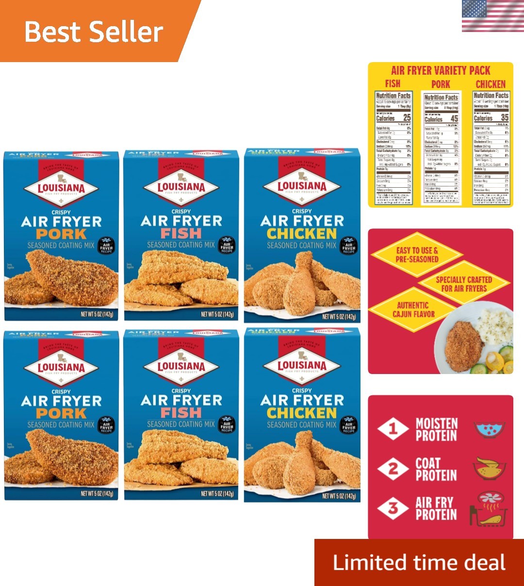 Flavorful Air Fry Variety Pack – 6 Packs of 5 oz Coating Mix for Quick Dinners