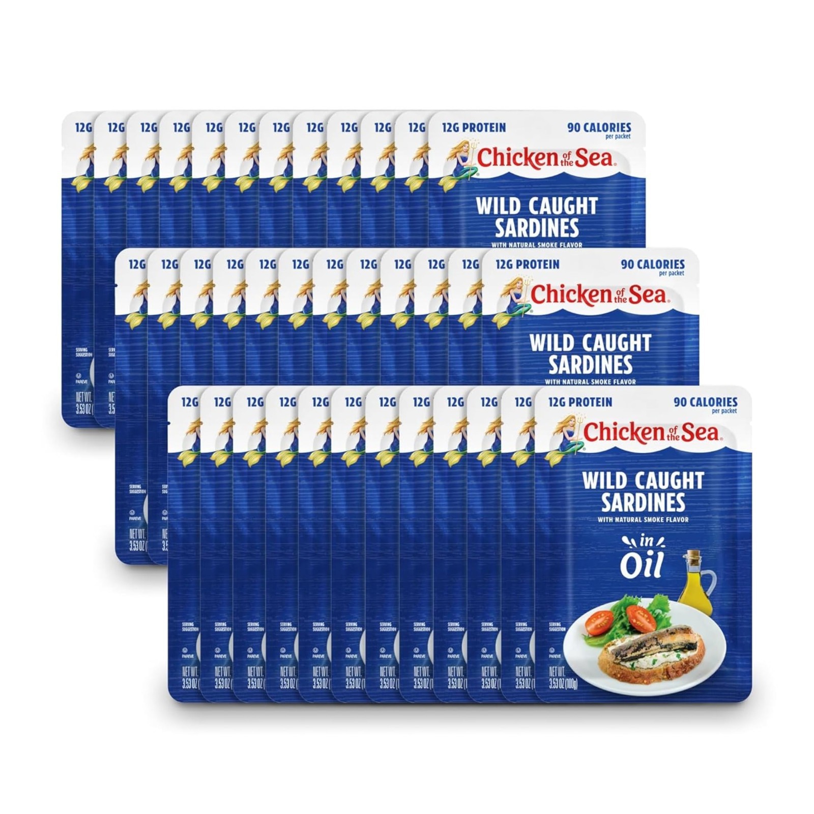Wild Caught Sardines in Oil, 3.53 oz Packets – 36 Count, Healthy Seafood Snack