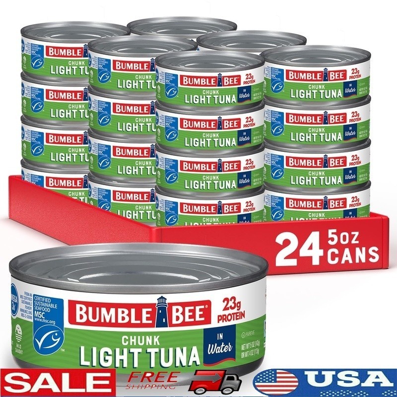 Wild Caught Chunk Light Tuna in Water 24 Cans High Protein Gluten Free Non-GMO
