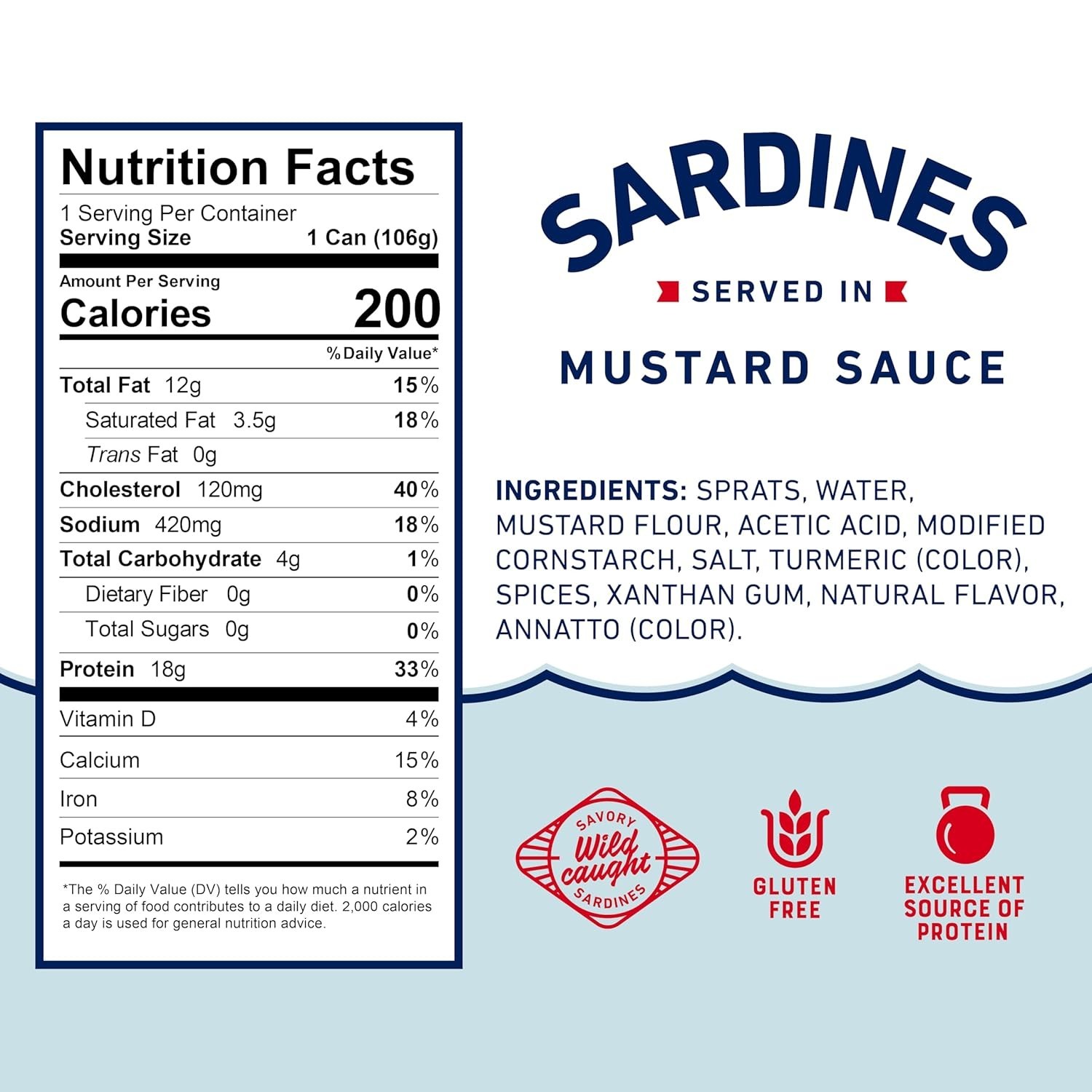 Wild Caught Sardines in Mustard Sauce, 3.75 Oz Can (Pack of 12) – 18G Protein pe