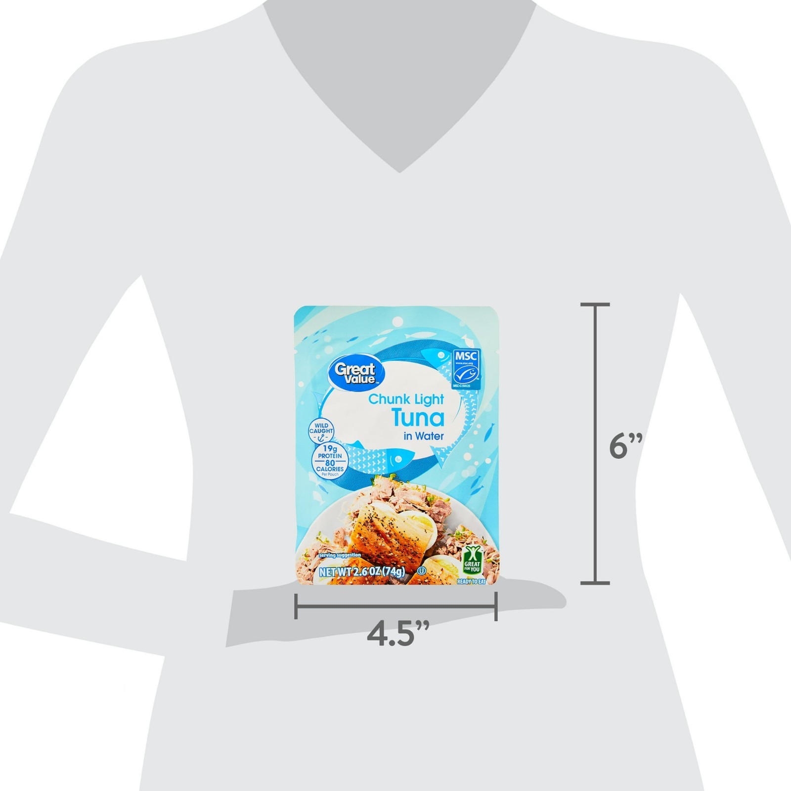 Great Value Chunk Light Tuna in Water Wild Caught 2.6 Oz Pouch 6 Pack