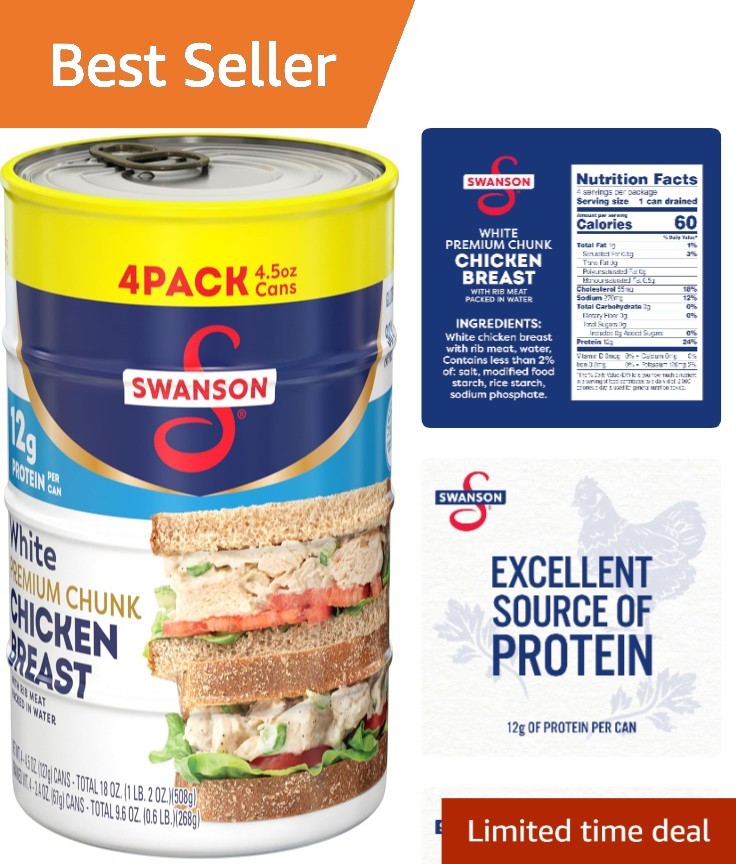 4 Pack Swanson White Chunk Chicken in Water 4.5 oz Ready to Eat