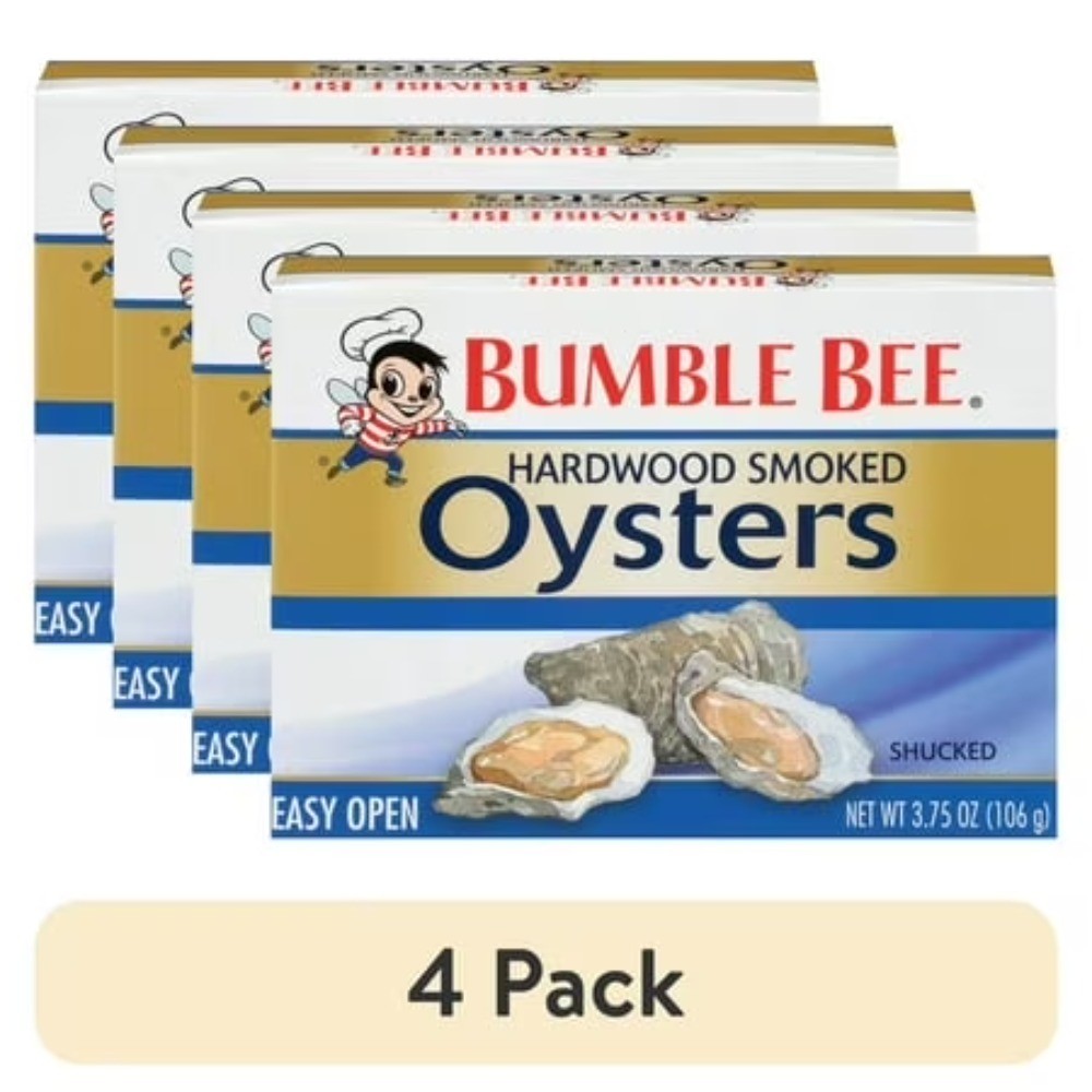 (4 pack) Bumble Bee Hardwood Canned Smoked Oysters, 3.75 oz Can