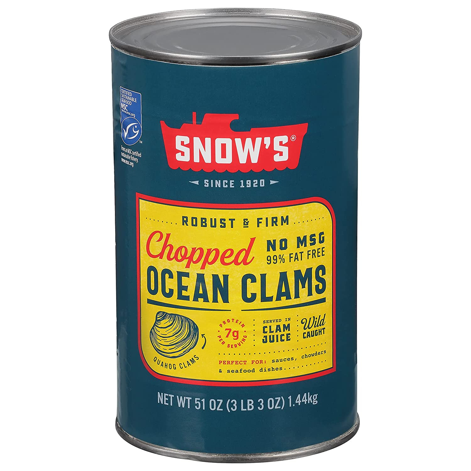 Ocean Chopped Clams Canned, 51 Oz Can – 7G Protein per Serving – Gluten Free, No