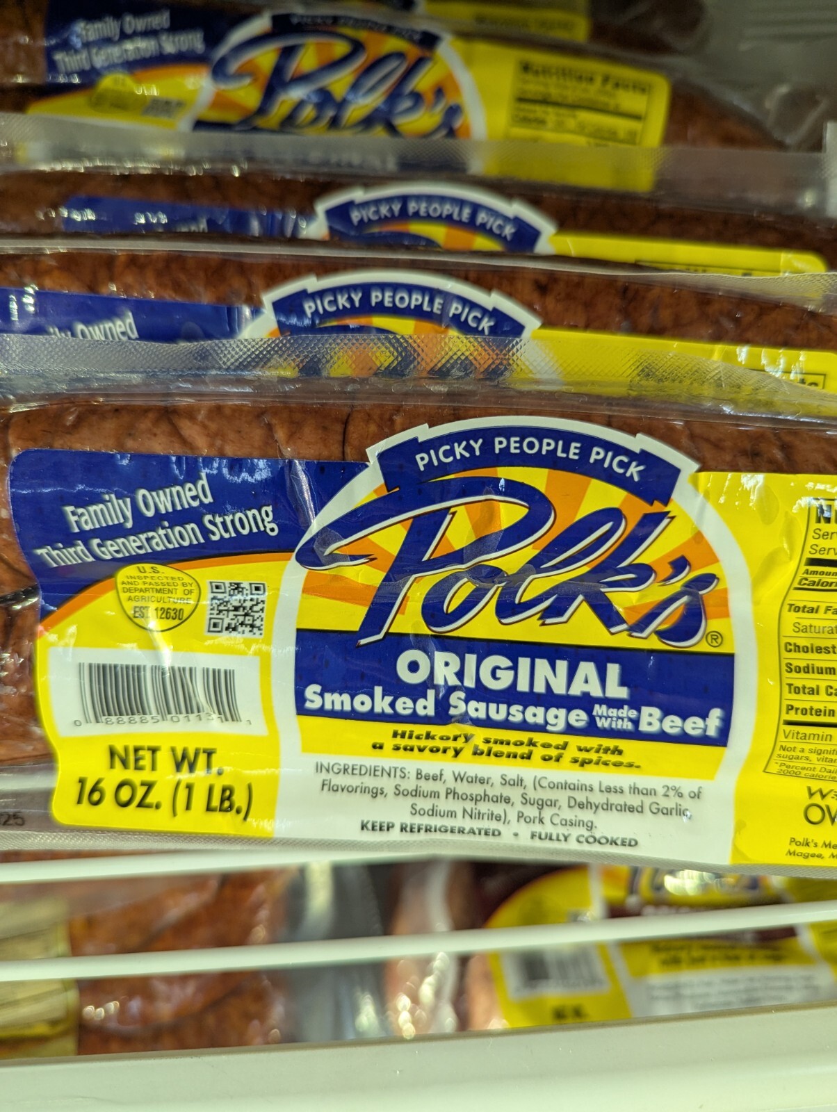 Polk’s Beef Smoked Sausage 1 Lb (4 Pack)