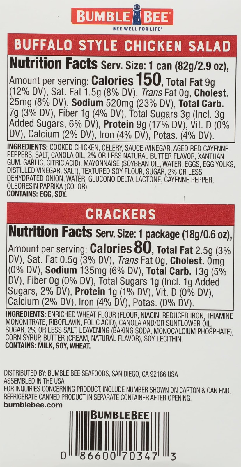 Bumble Bee Snack On The Run Protein Snack Pack Buffalo Chicken Salad with Cr…