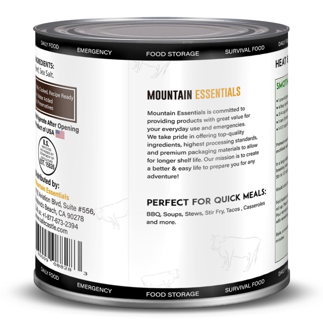 6 Cans – Mountain Essentials All Natural Ground Beef Fully Cooked 28oz Meat