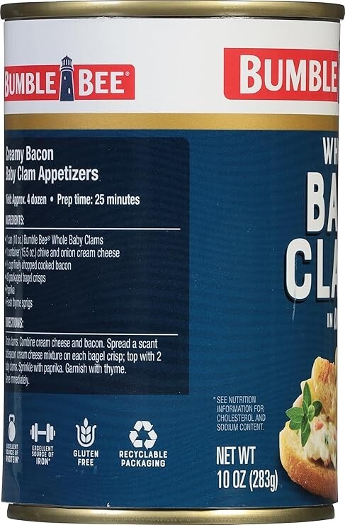 Bumble Bee Whole Baby Canned Clams, 10 oz Can – Ready to Eat – 14g Protein