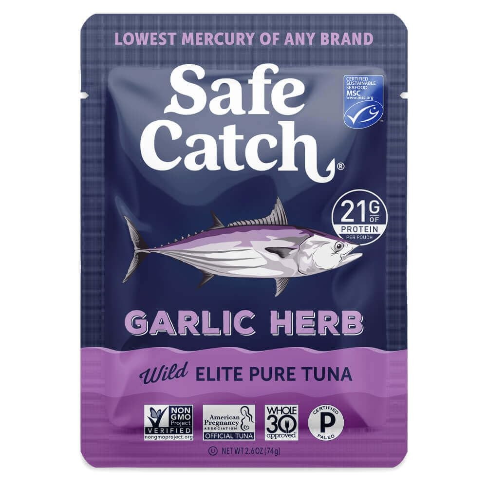 Elite Lowest Mercury WildCaught Tuna Fish Pouch, Garlic Herb Flavor, GlutenFr…