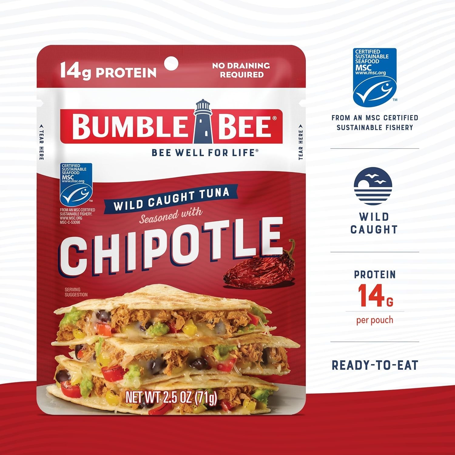 Chipotle Seasoned Tuna, 2.5 oz Pouch – Ready to Eat