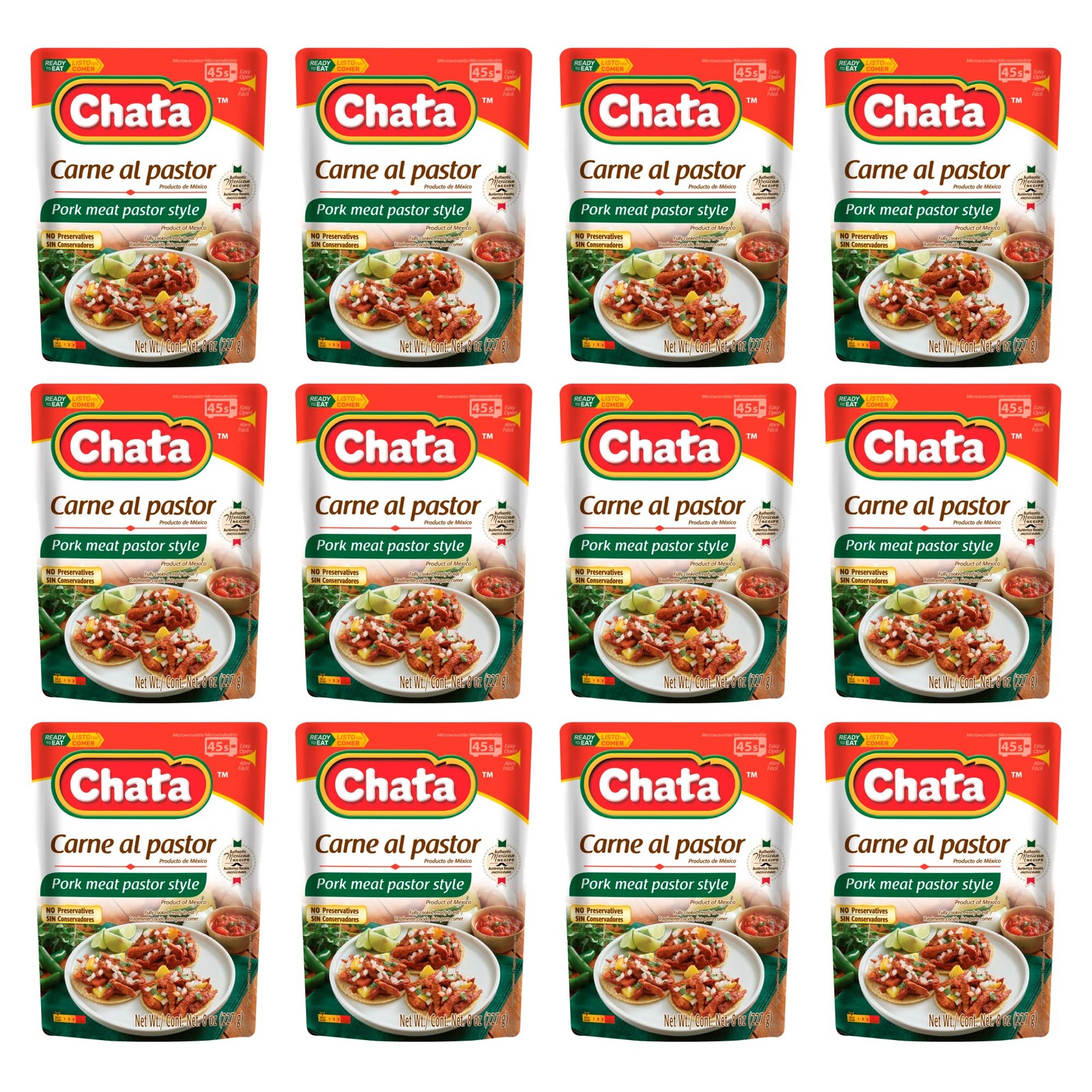 Chata Pork Meat Pastor Style Pouch 8 Oz (Pack of 12)
