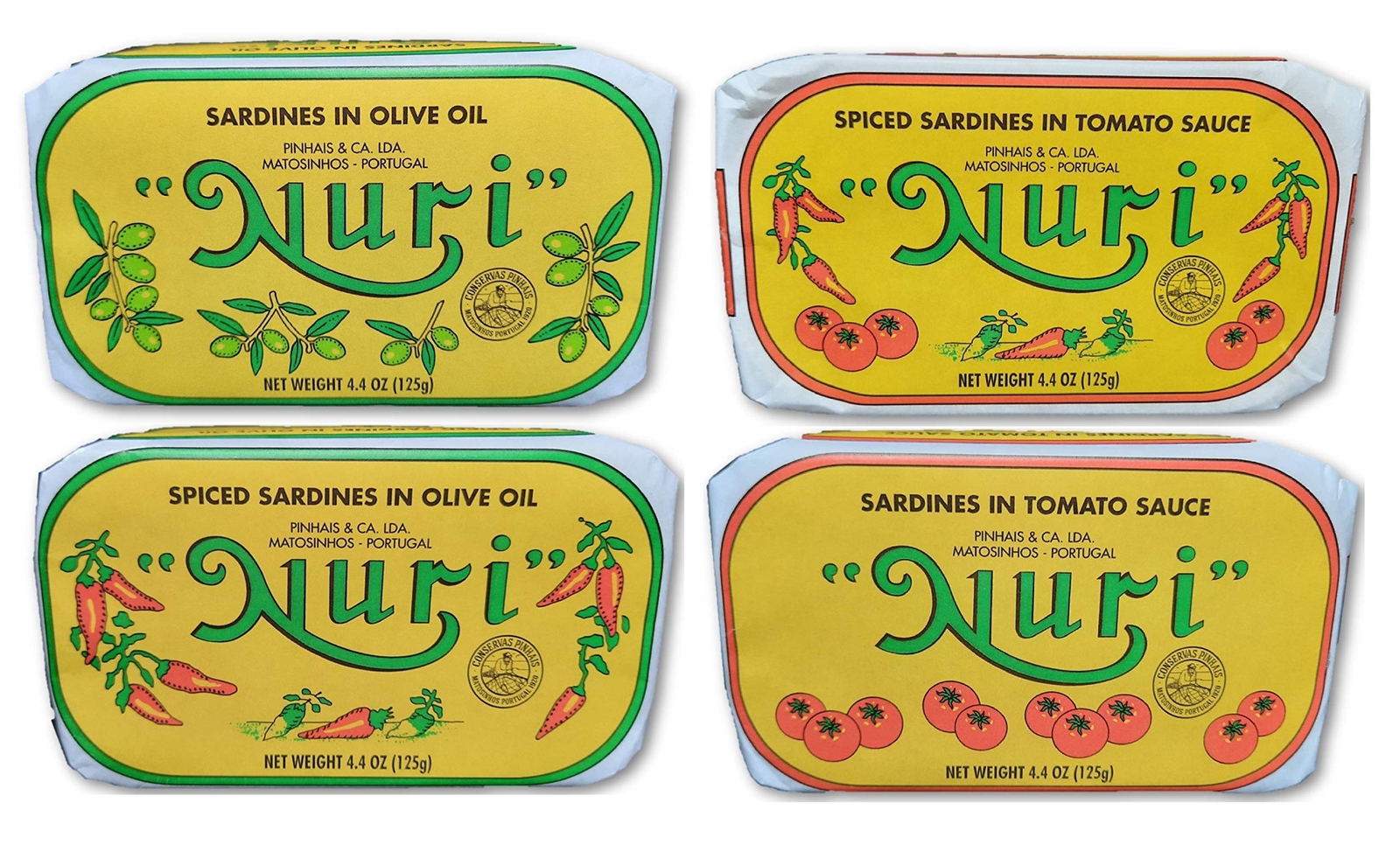 NURI Portuguese Sardines Variety Pack | 4 Pack Bundle | One of Each | Pure Ol…
