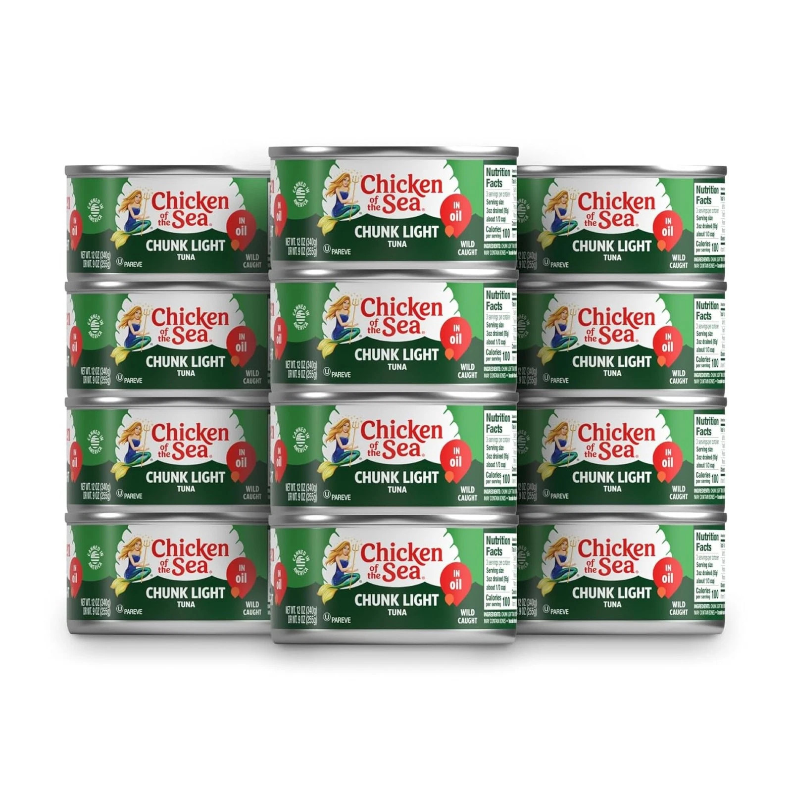 Chicken of the Sea Chunk Light Tuna in Oil, Wild Caught Tuna, 12-Ounce Cans 24