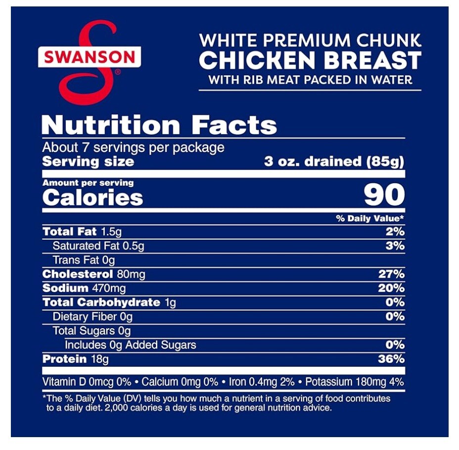 Swanson White Premium Chunk Canned Chicken Breast 🥪 4.5 OZ Can (Pack of 4)