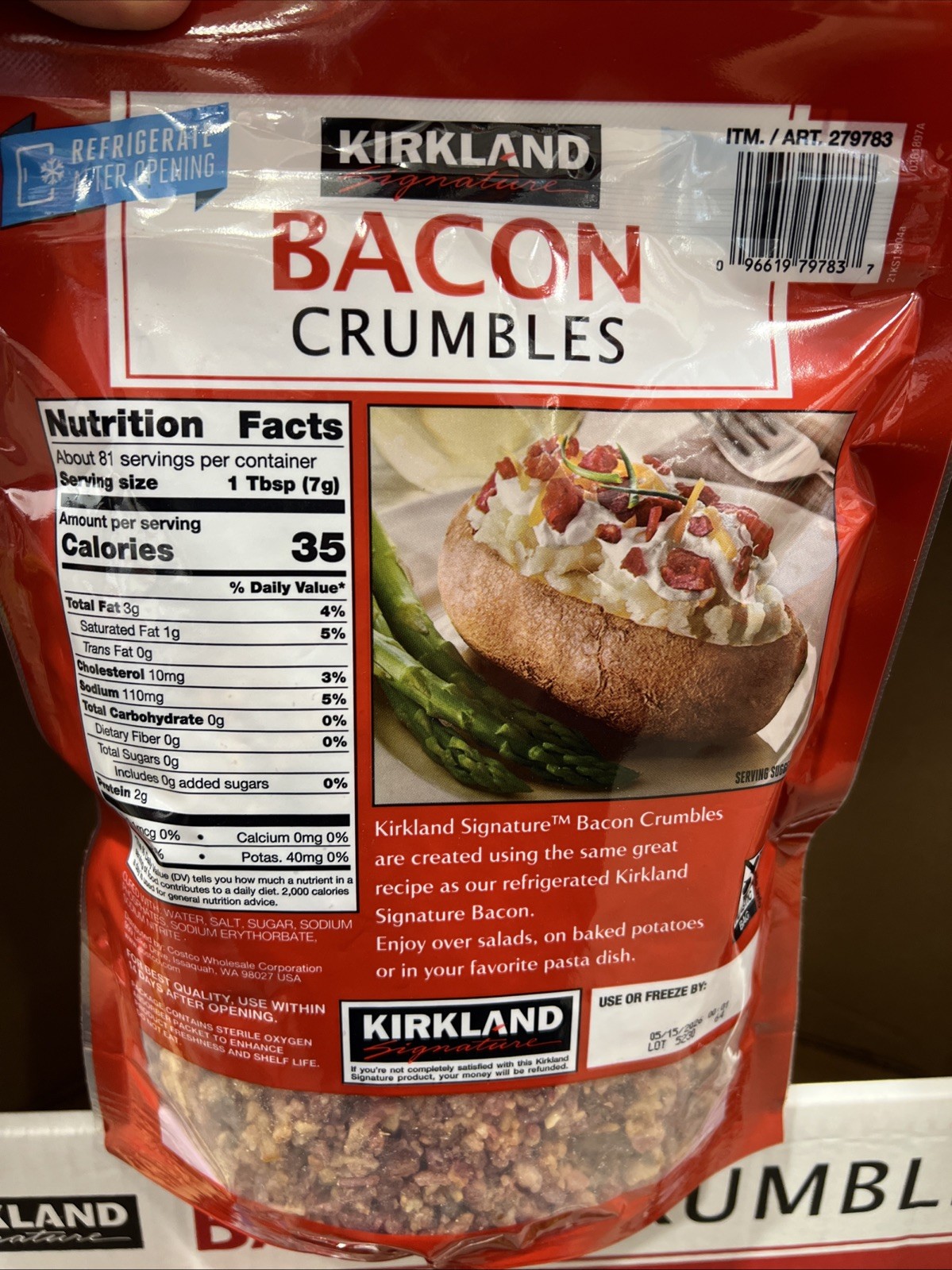New Kirkland Signature Bacon Crumbles 100% Real Bacon Naturally Smoked 20 oz Bag
