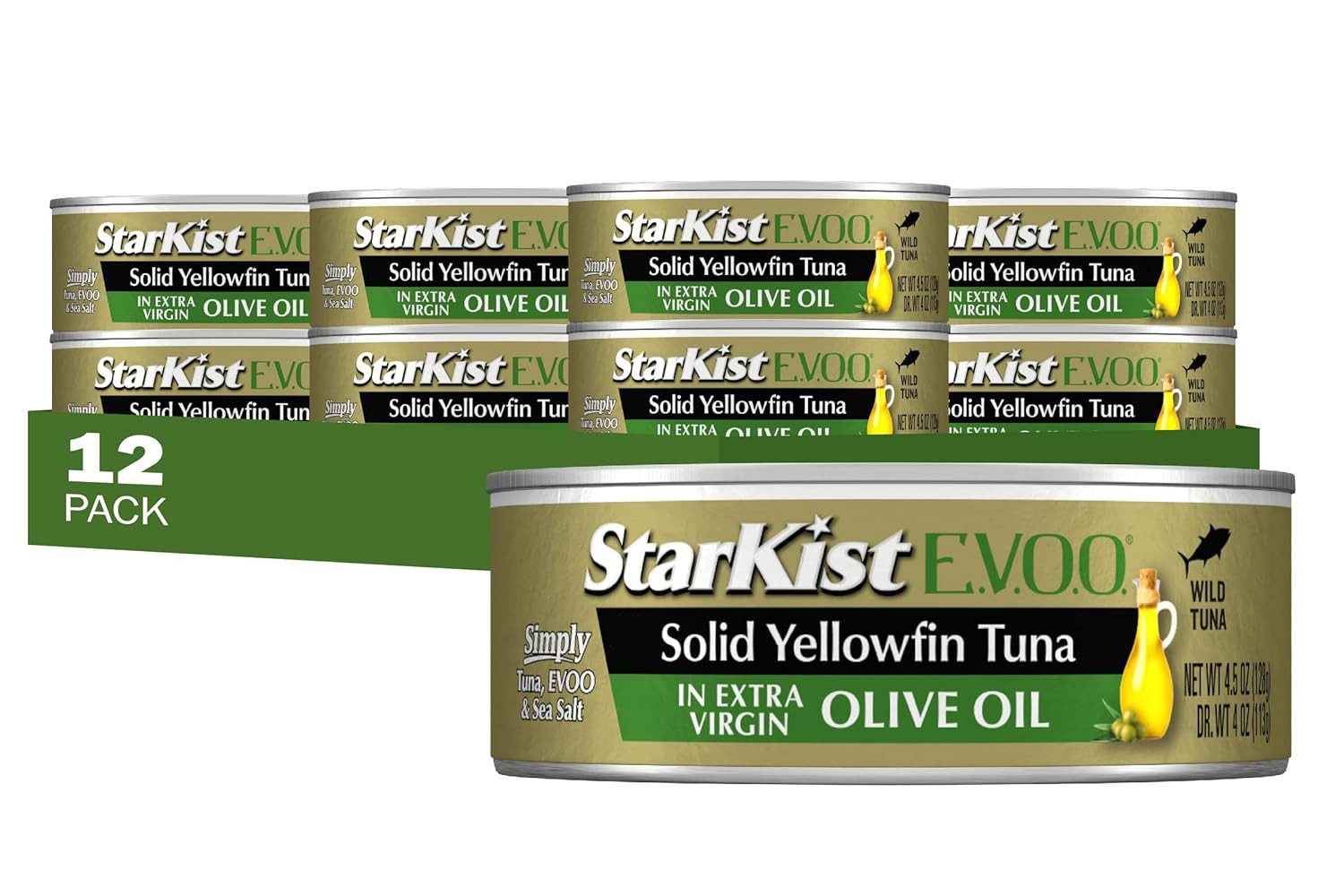 E.V.O.O. Solid Yellowfin/Light Tuna in Extra Virgin Olive Oil – 4.5 Oz Can (Pack
