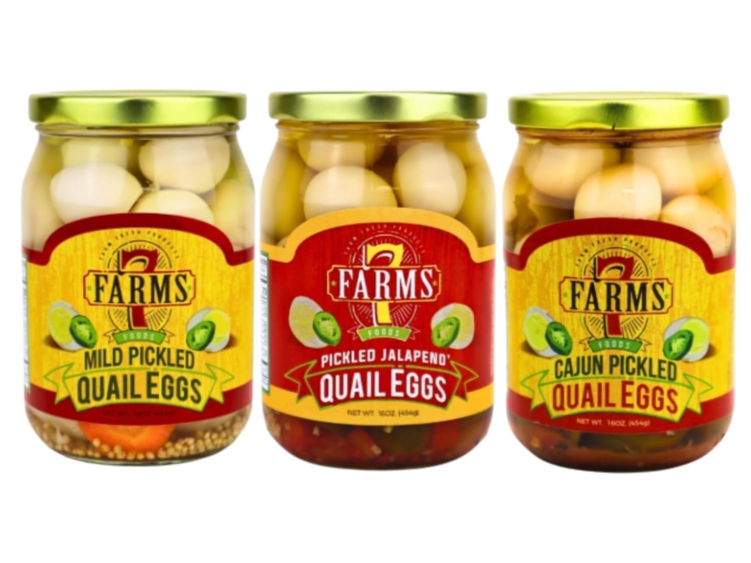 Pickled Quail Egg Variety 3 Pack – Mild, Jalapeno, and Cajun Flavors – 16 Oun…