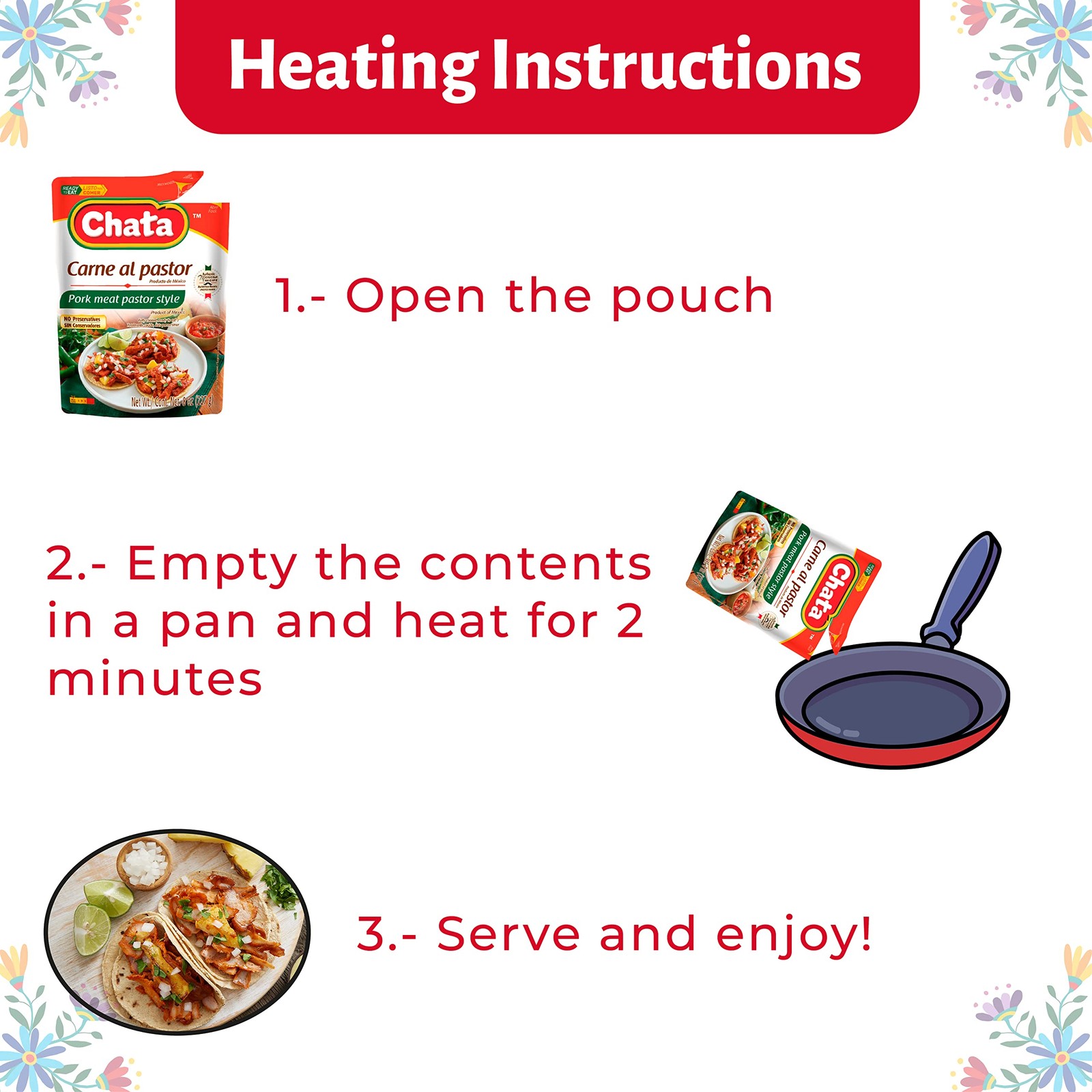 Chata Pork Meat Pastor Style Pouch 8 Oz (Pack of 12)