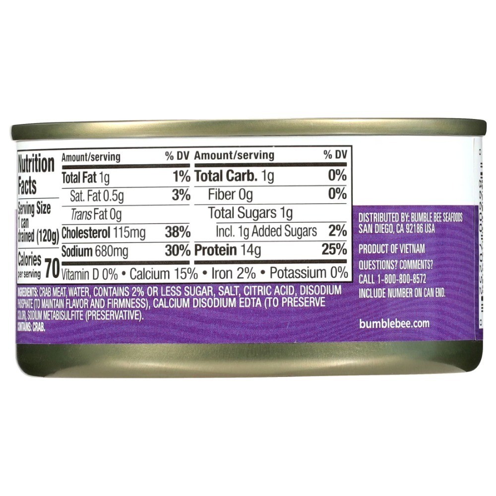 Wild Caught Canned Lump Crab Meat High Protein 14g per Serving Shelf Stable Can