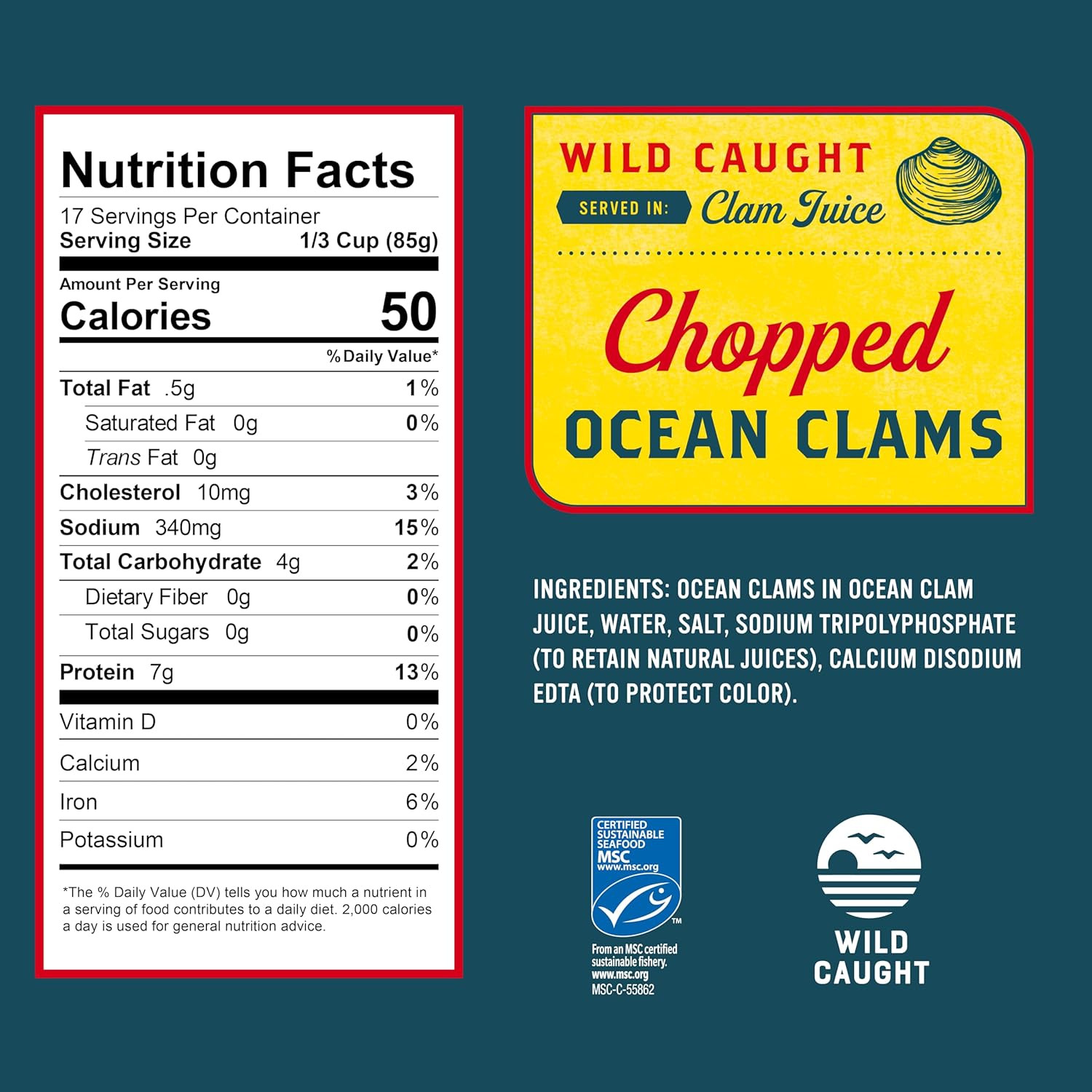 Ocean Chopped Clams Canned, 51 Oz Can – 7G Protein per Serving – Gluten