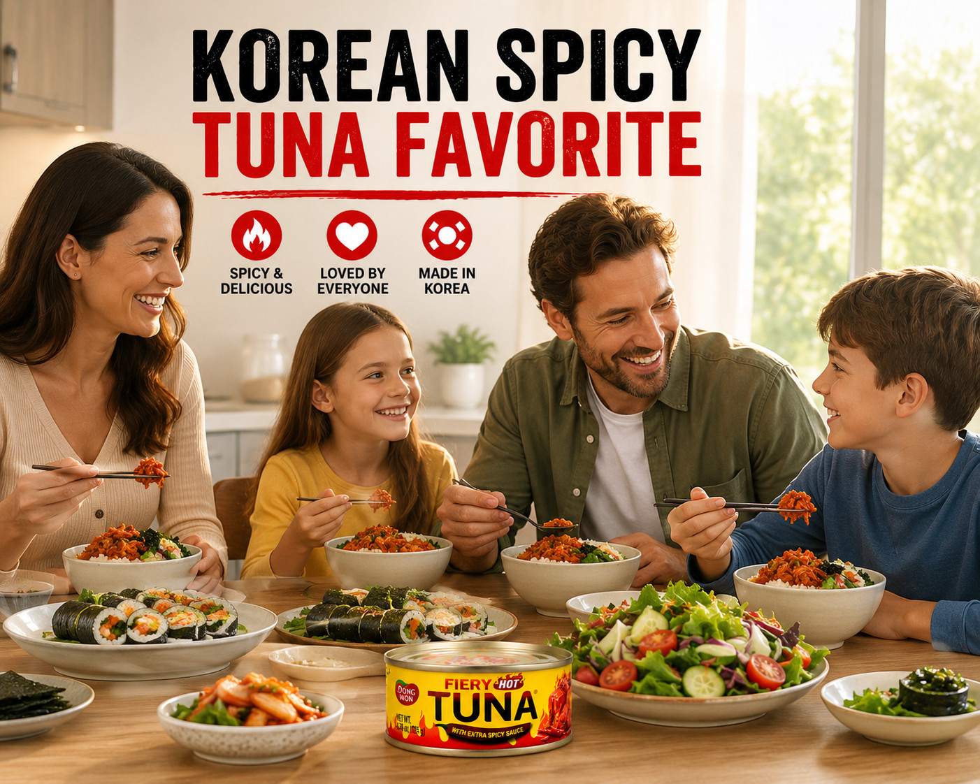 Dongwon Fiery Hot Tuna 4 Pack Korean Spicy Canned Tuna in Chili Sauce 4.76oz
