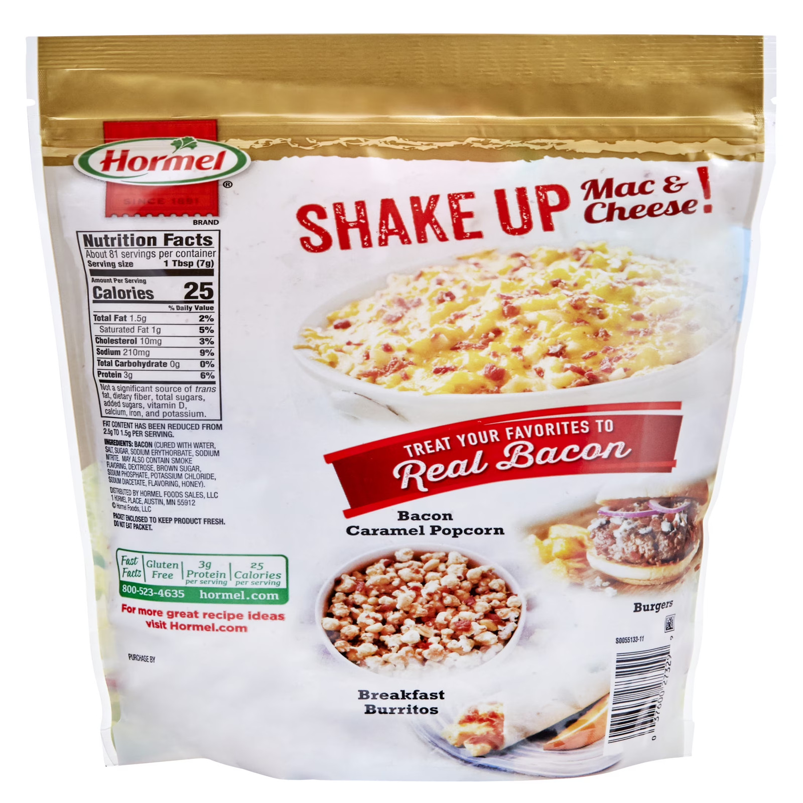 Real Crumbled Bacon Topping, Shelf Stable, 20 Oz Plastic Resealable Pouc
