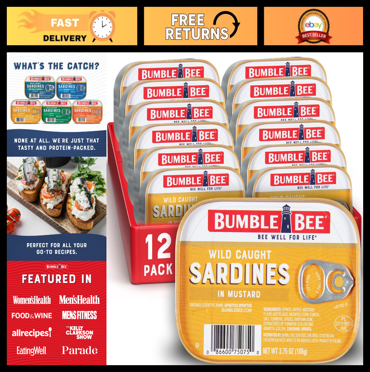Wild Caught Sardines in Mustard Sauce, 3.75 oz Tin – Gluten Free, Keto, Kosher,