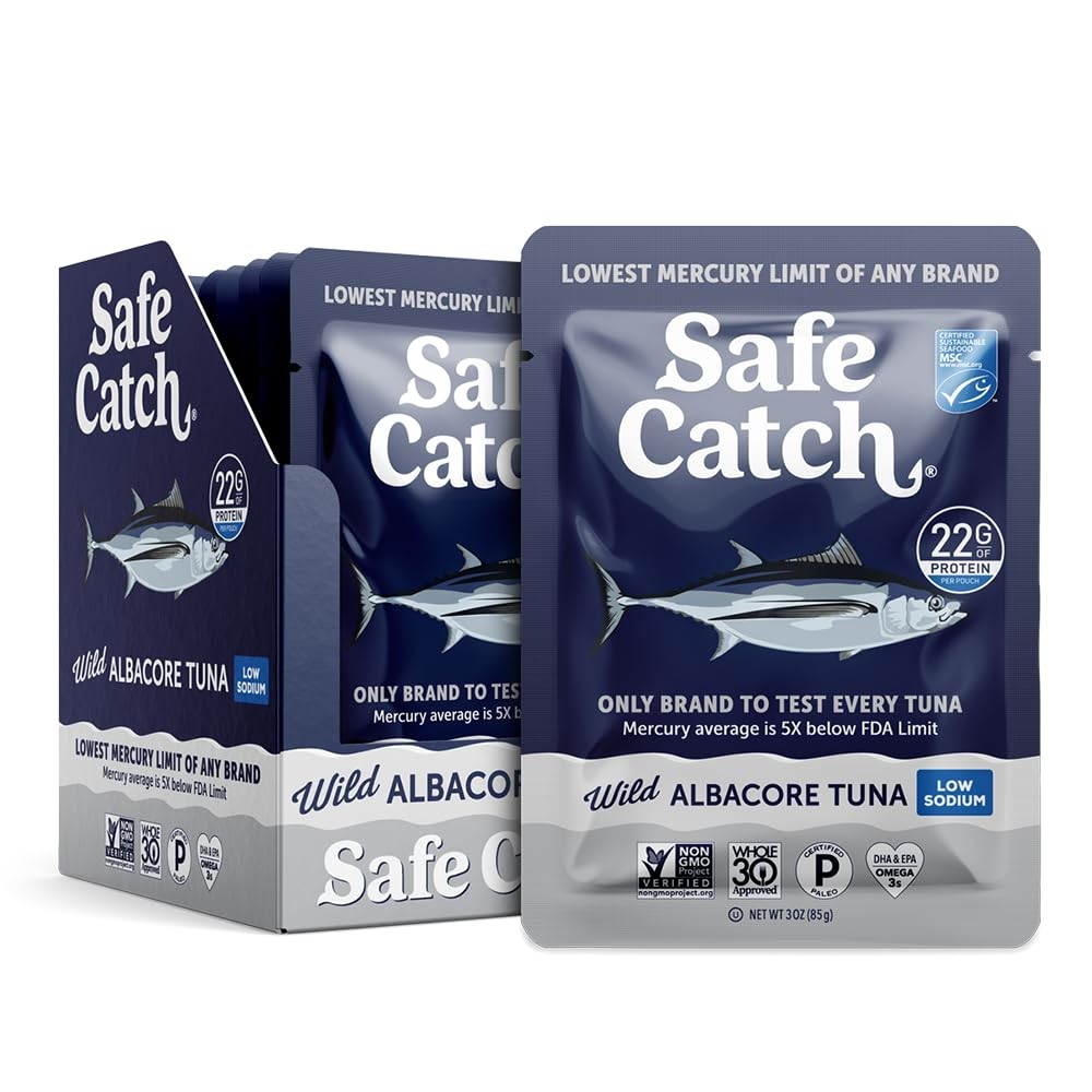Safe Catch Wild Albacore Tuna Fish Pouch, Low Sodium and Mercury-Tested, Lean…