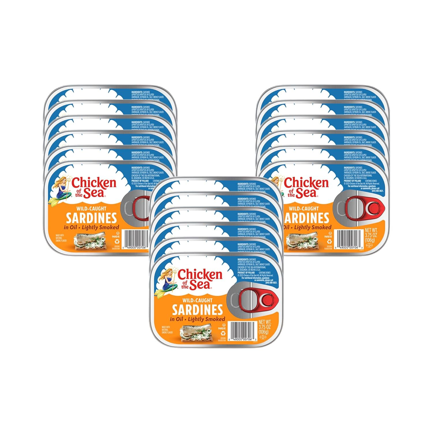 Lightly Smoked Sardines in Oil, 3.75 Ounce Cans (Pack of 18), Wild Caught Canned