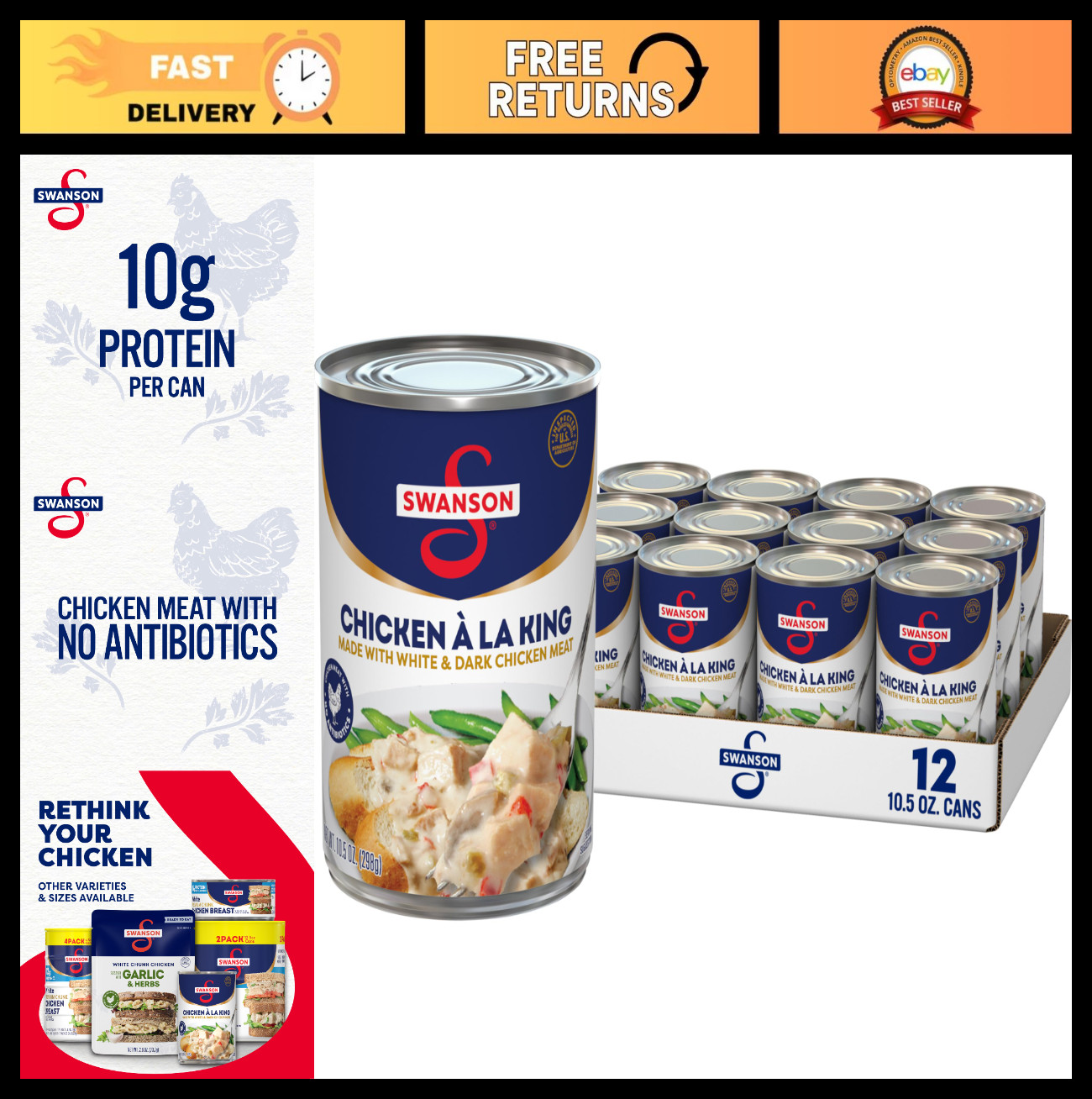 Canned Chicken a la King, White & Dark Meat, 10.5 oz Can – 12 Pack, Ready to Eat