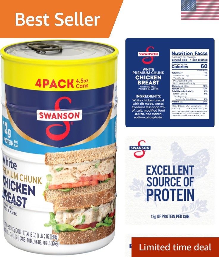 Swanson White Chunk Chicken – 4.5oz Can Pack of 4, Gluten Free & Healthy