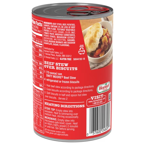 DINTY MOORE Beef Stew, Shelf Stable, 15 Oz Steel Can (Pack of 3) 10 g of Protein