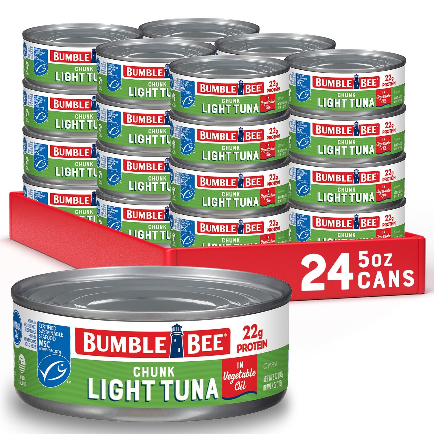 Bumble Bee Chunk Light Tuna In Oil, 5 oz Cans (Pack of 24) – Wild Caught Skipjac