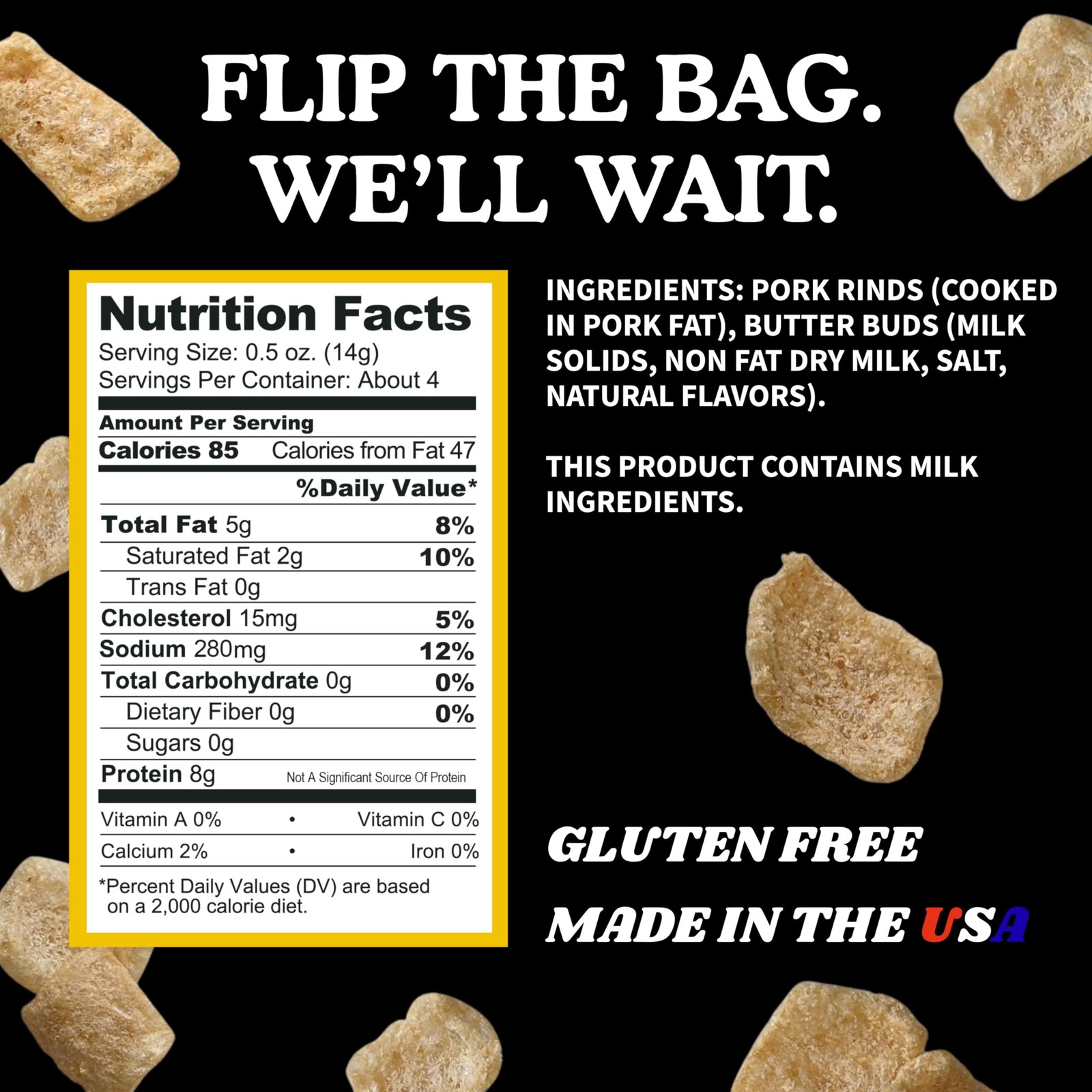 Salted Butter Pork Rinds (Chicharrones) (4 Pack) Keto Snacks