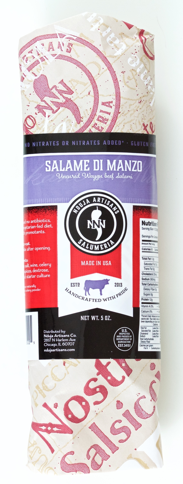 NDUJA ARTISANS Salame di Manzo (Waygu beef salami) 5 Oz – Pack of 6